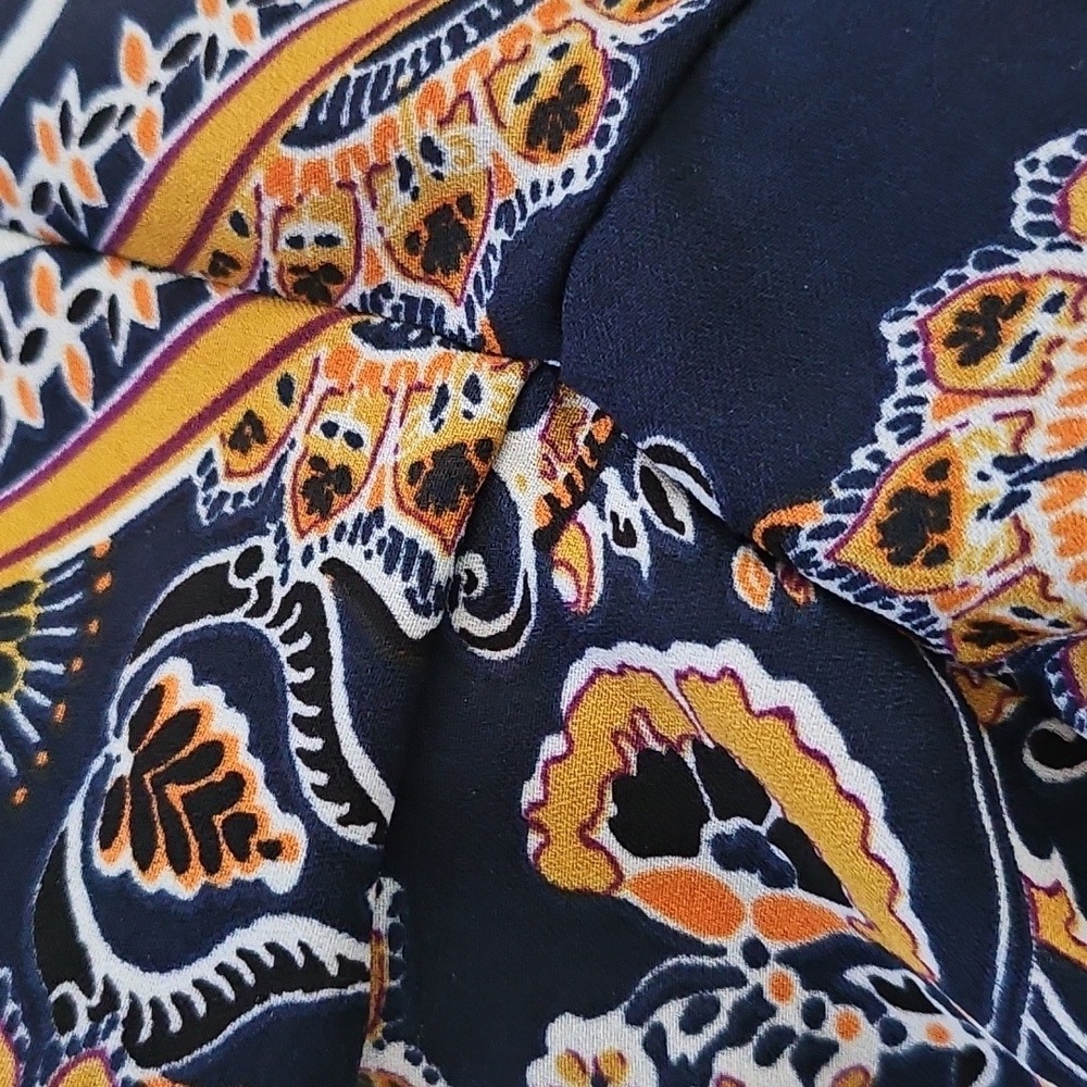Valerie Stevens Navy, Orange, and Gold Patterned Popover Blouse - Picture 10 of 14